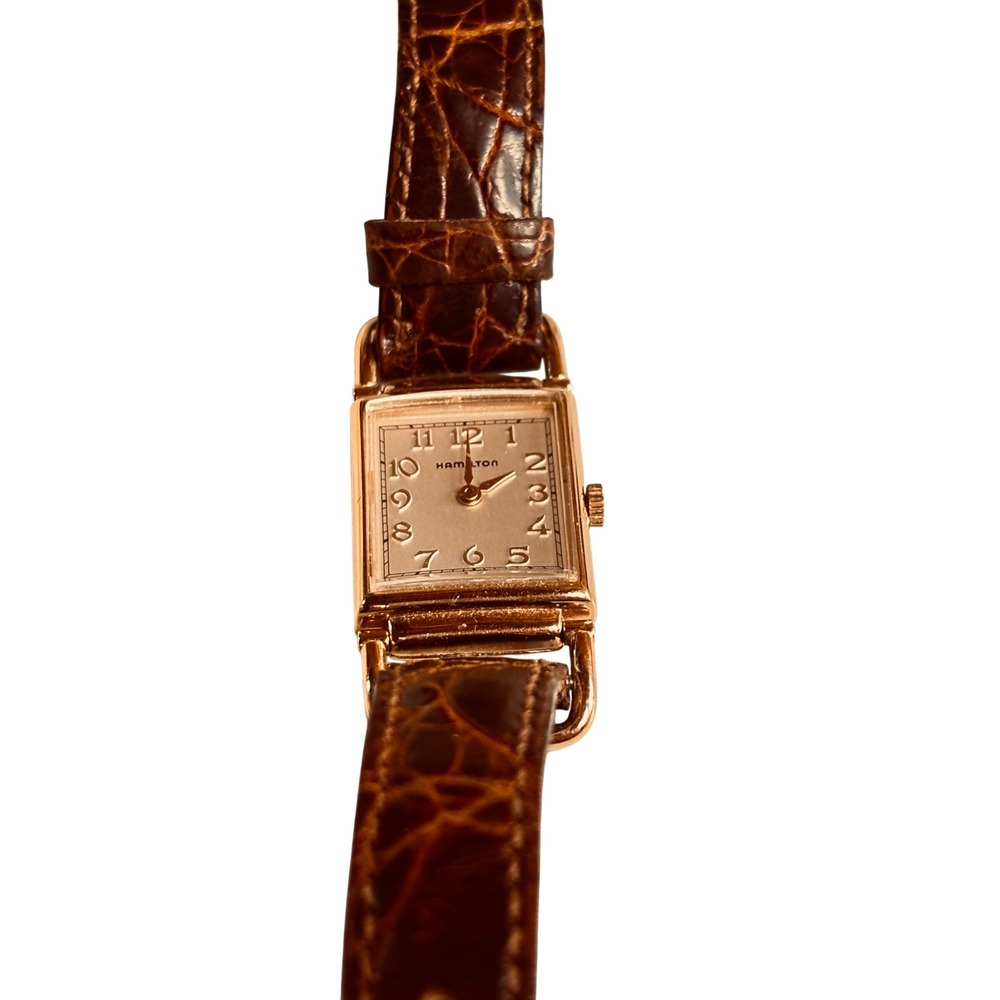 Hamilton Registered Edition 3039 Gold Tone Watch Brown Leather Strap NOT running